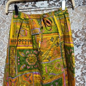 Vintage-Inspired Kids Skirt in Green & Yellow – Tie Waist